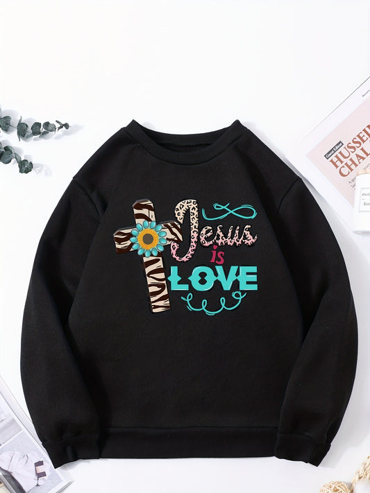 Jesus Is Love Youth Christian Pullover Sweatshirt claimedbygoddesigns