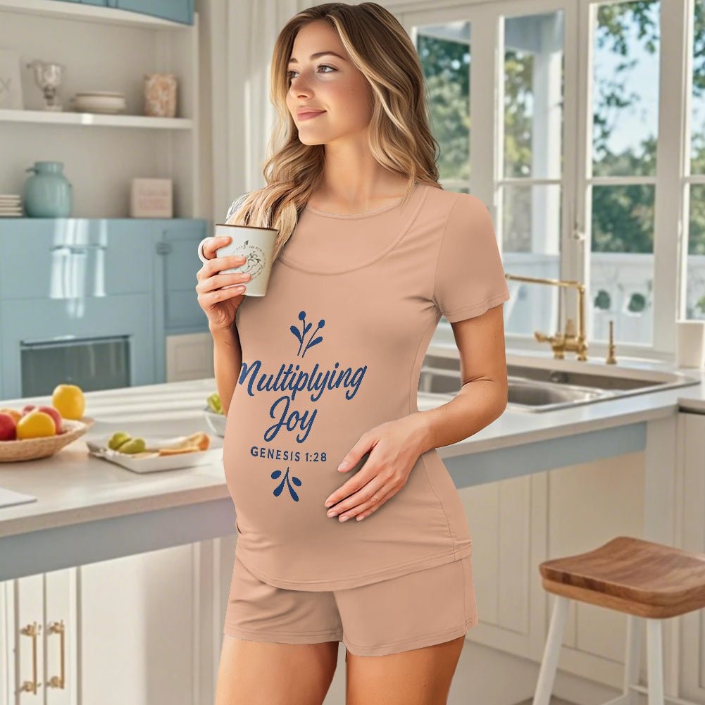 Multiplying Joy Christian Maternity Short Sleeve Pajama Set - ClaimedbyGodDesigns