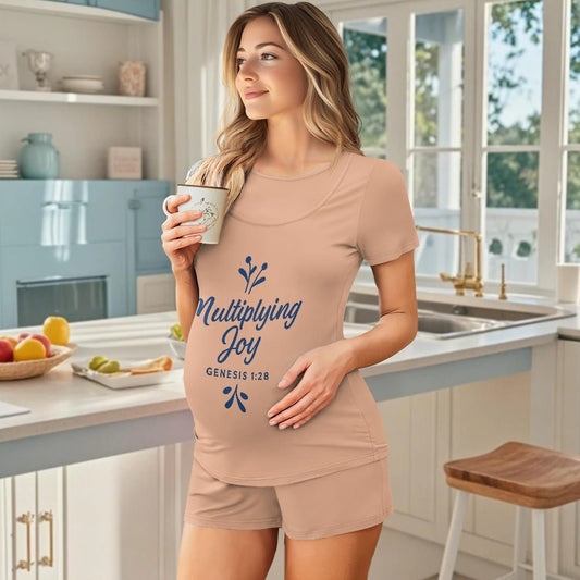 Multiplying Joy Christian Maternity Short Sleeve Pajama Set - ClaimedbyGodDesigns