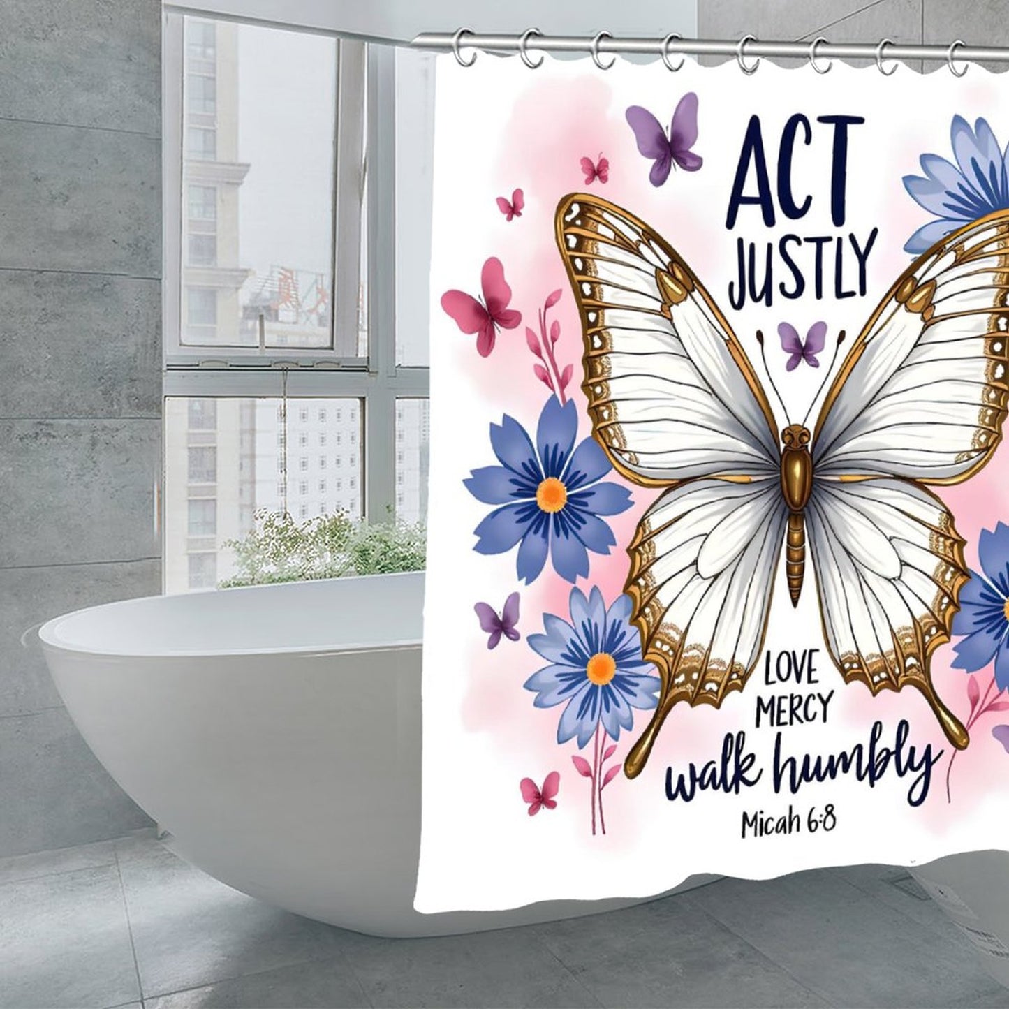 Act Justly Christian Waterproof Shower Curtain