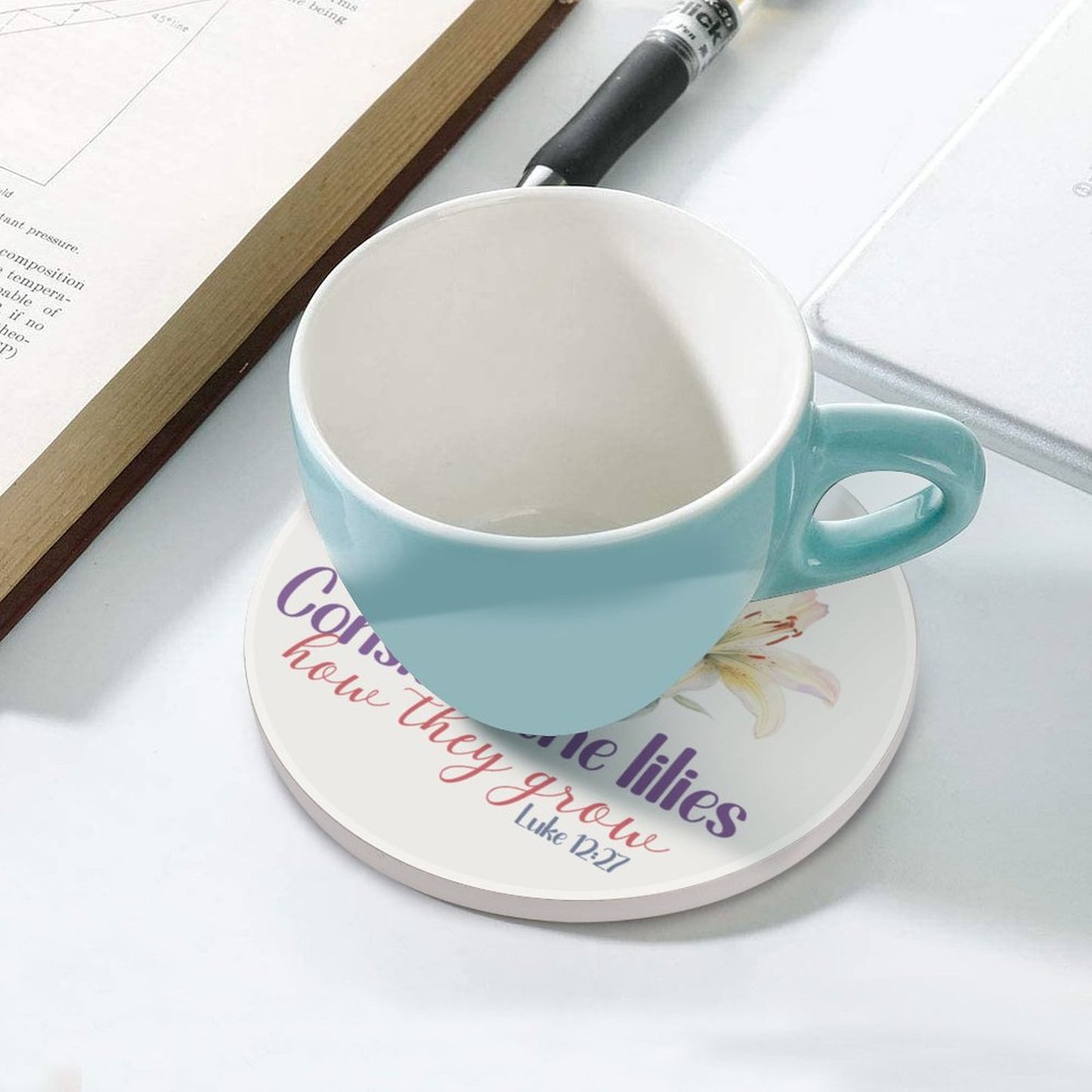 Consider The Lilies Christian Round Ceramic Coaster - ClaimedbyGodDesigns