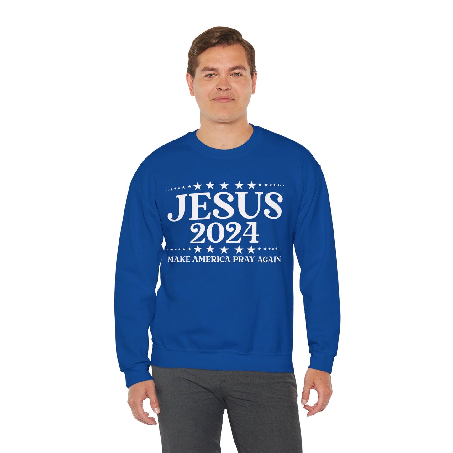 Jesus 2024 Make America Pray Again   Unisex Heavy Blend™ Crewneck Christian Sweatshirt