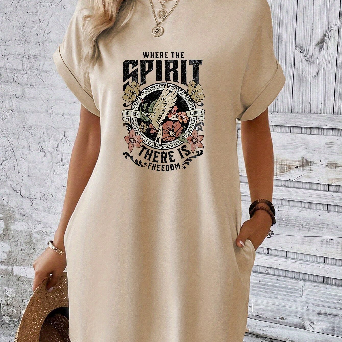 Where The Spirit Of The Lord Is There Is Freedom Women's Christian T-shirt Casual Dresses claimedbygoddesigns