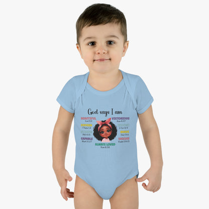 God Says I Am Christian Baby Onesie Printify