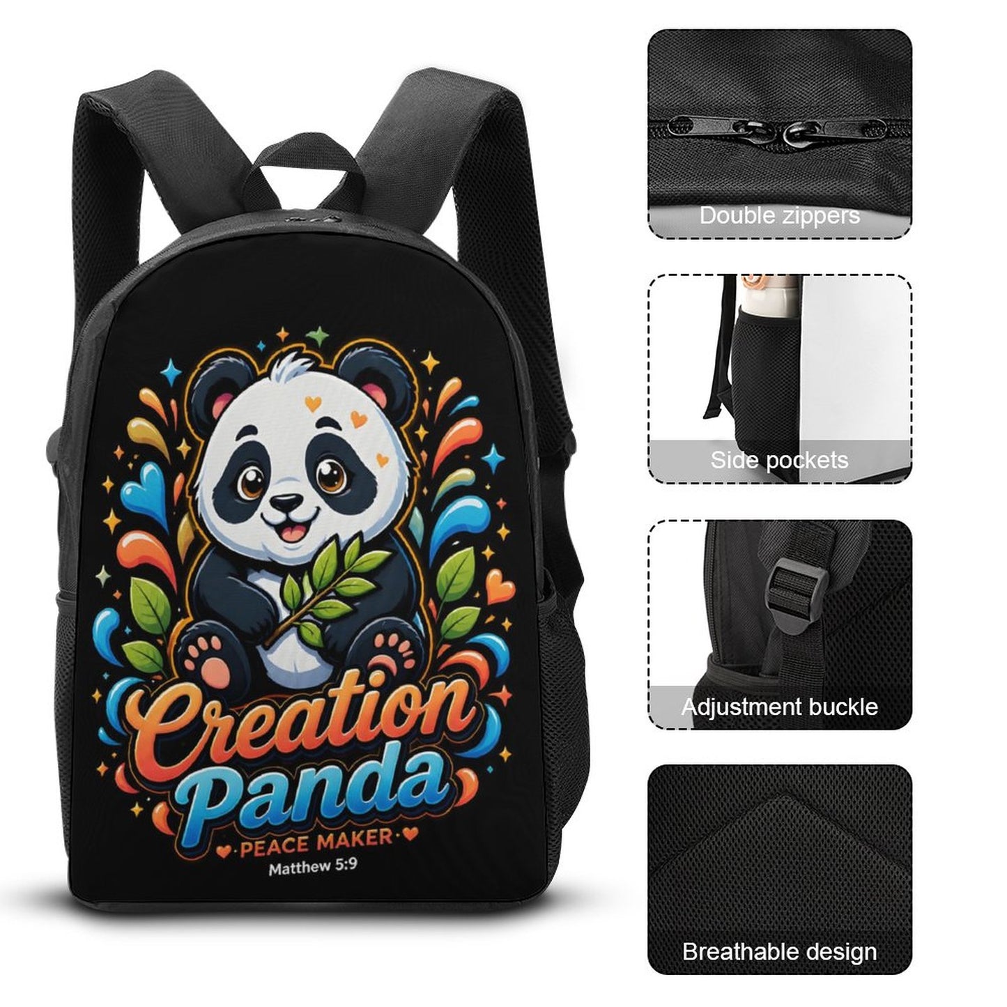 Creation Panda Christian 3 PCS Bag Set (Backpack, Lunch Bag and Pencil Case) - ClaimedbyGodDesigns
