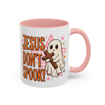 Accent Coffee Mug — "Jesus Don't Spook!" Cute Ghost Christian Coffee Mug (11/15oz)
