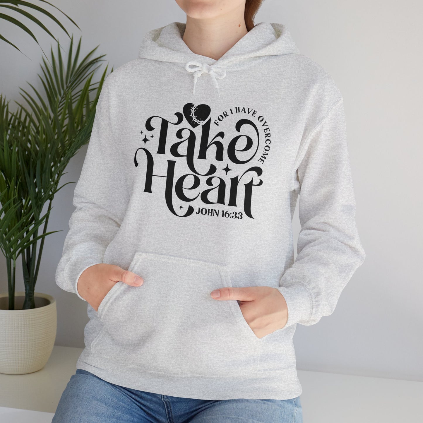 Take Heart For I Have Overcome Unisex Christian Hooded Pullover Sweatshirt