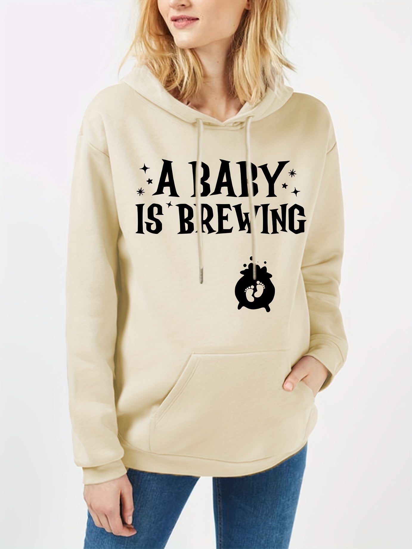 A BABY IS BREWING Women's Christian Maternity Pullover Hooded Sweatshirt claimedbygoddesigns