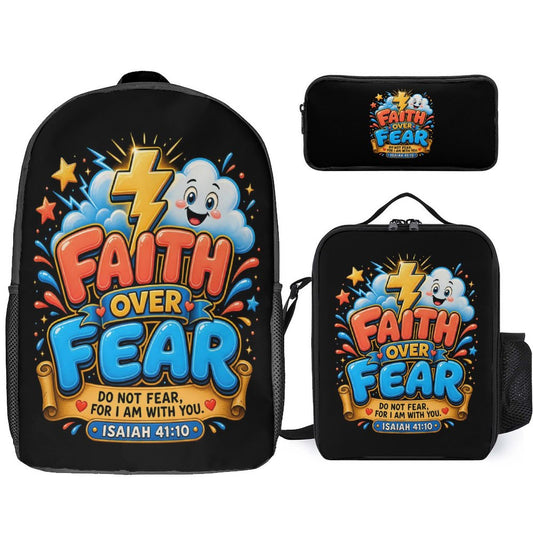 Faith Over Fear Christian 3 PCS Bag Set (Backpack, Lunch Bag and Pencil Case) - ClaimedbyGodDesigns