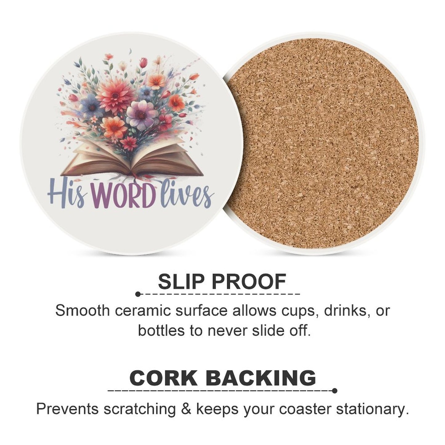 His Word Lives Round Ceramic Coaster - ClaimedbyGodDesigns