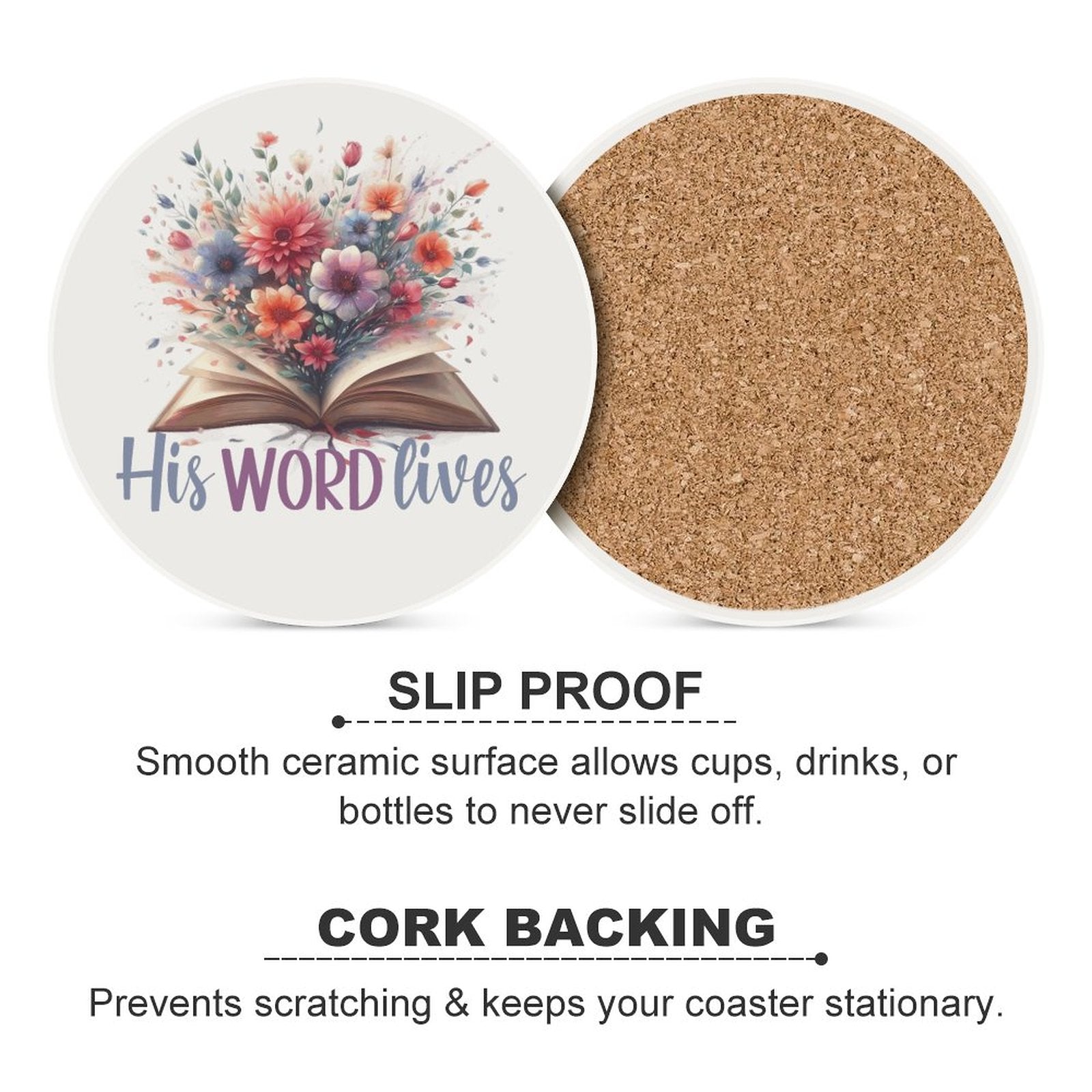 His Word Lives Round Ceramic Coaster - ClaimedbyGodDesigns