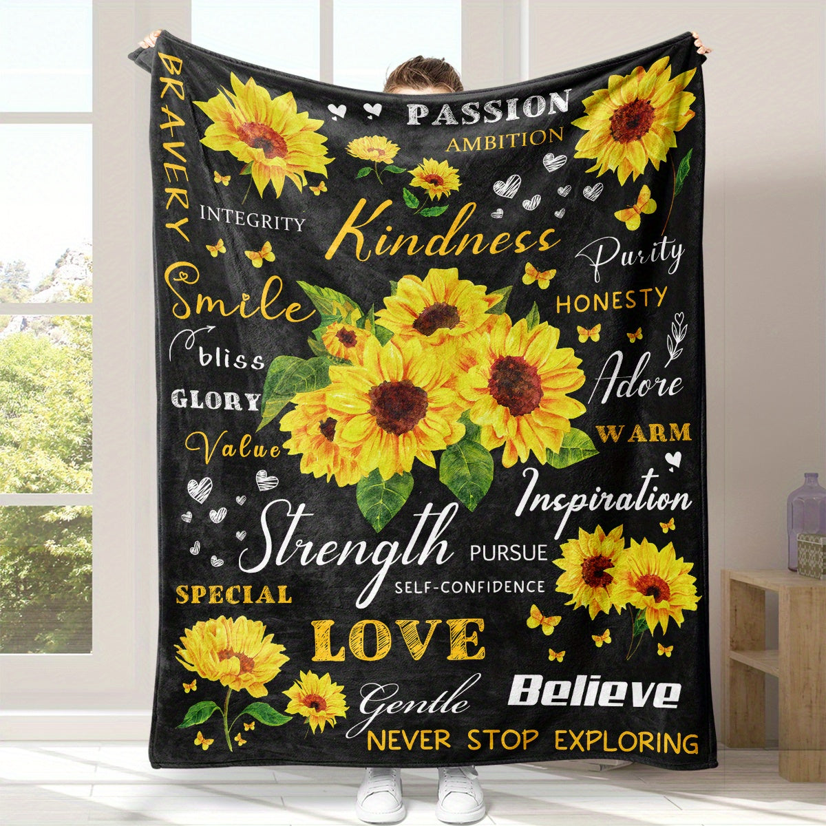 Positive Affirmations & Values Christian Flannel Blanket claimedbygoddesigns