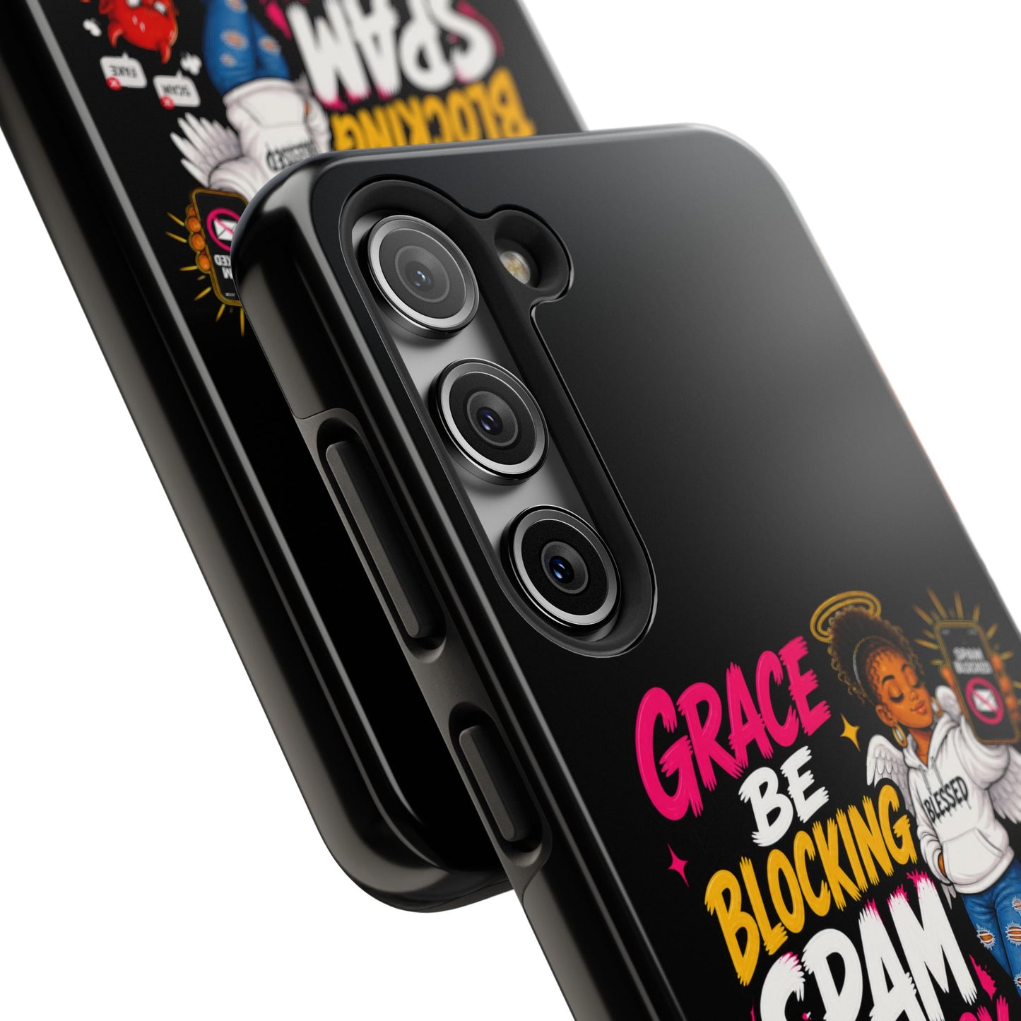 Tough Phone Case — "Grace Be Blocking Spam Energy" Black Protective Phone Cover