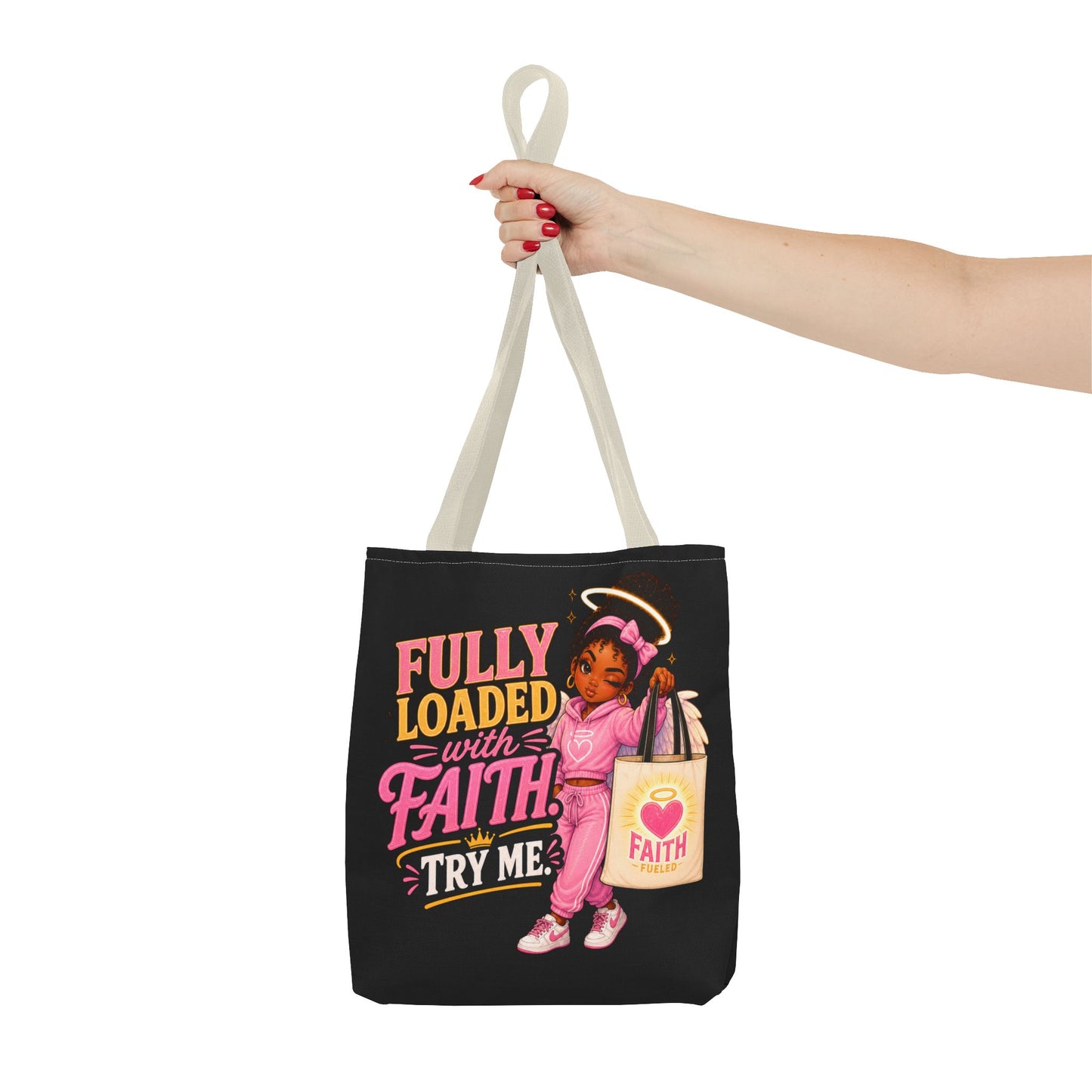 Faith Tote Bag — "Fully Loaded with Faith" Inspirational Christian Shopper