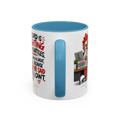 Inspirational Accent Coffee Mug — “The Lord Is Fighting My Battles” Faith Quote (11/15oz)
