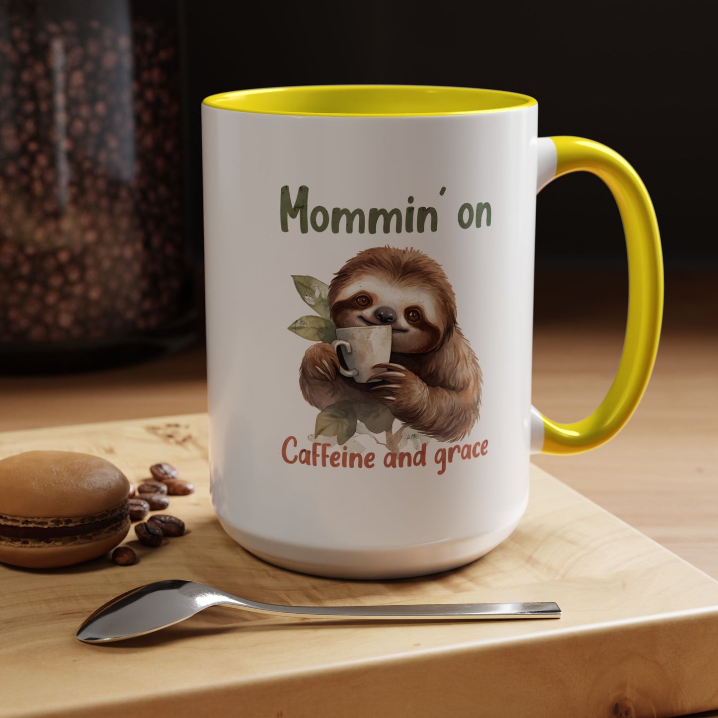 Sloth Mom Coffee Accent Mug - 'Mommin' on Caffeine and Grace' - Cute Gift for Christian Moms