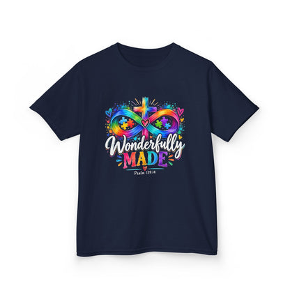 Youth Autism Awareness T-Shirt — Rainbow Infinity Heart "You’re Proud, You’re Made" Graphic Tee