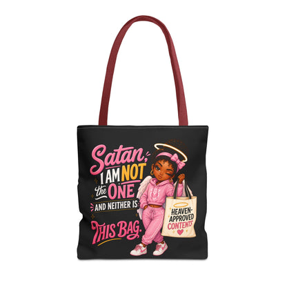 Tote Bag — "Satan I Am Not The One" Retro Angel Girl Tote (Heaven Approved Content) - ClaimedbyGodDesigns