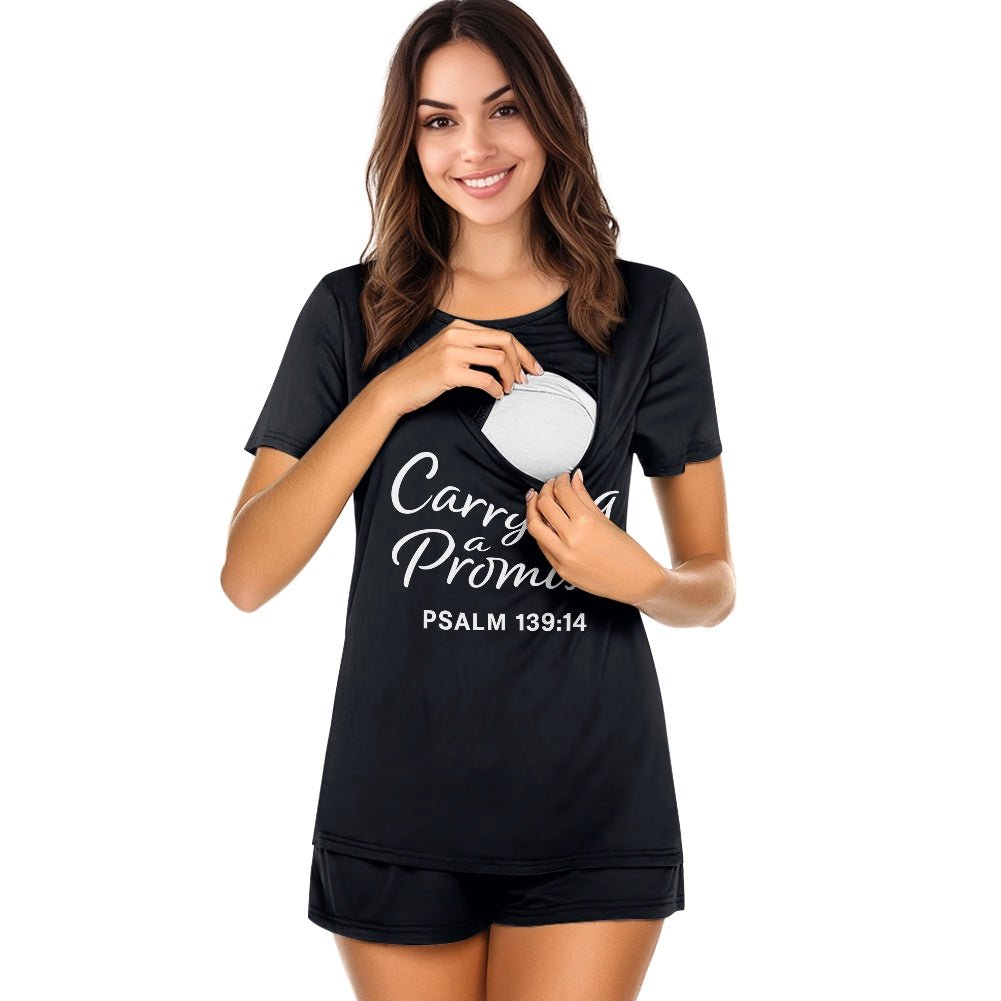 Carrying A Promise Christian Maternity Short Sleeve Pajama Set - ClaimedbyGodDesigns