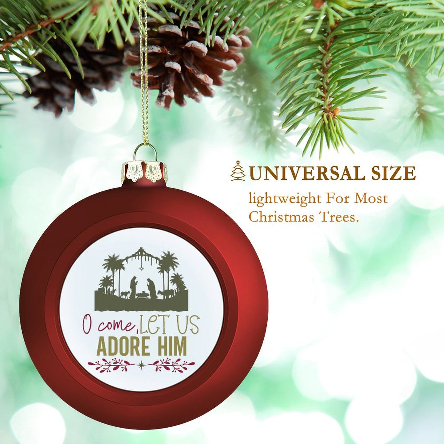 O Come Let Us Adore Him  Christian Christmas Tree Hanging Ball