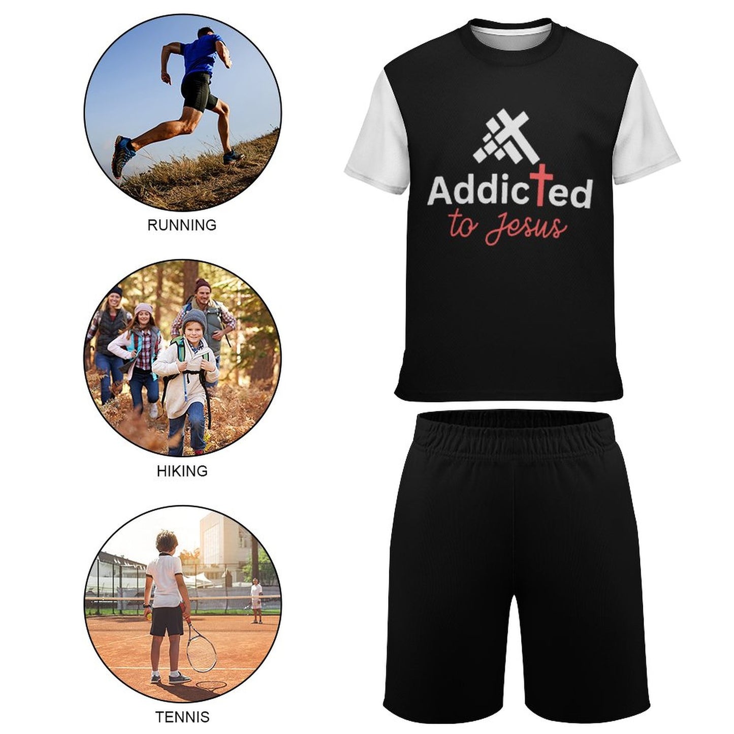 Addicted To Jesus Youth Christian Summer Casual Outfit Shorts Set SALE-Personal Design