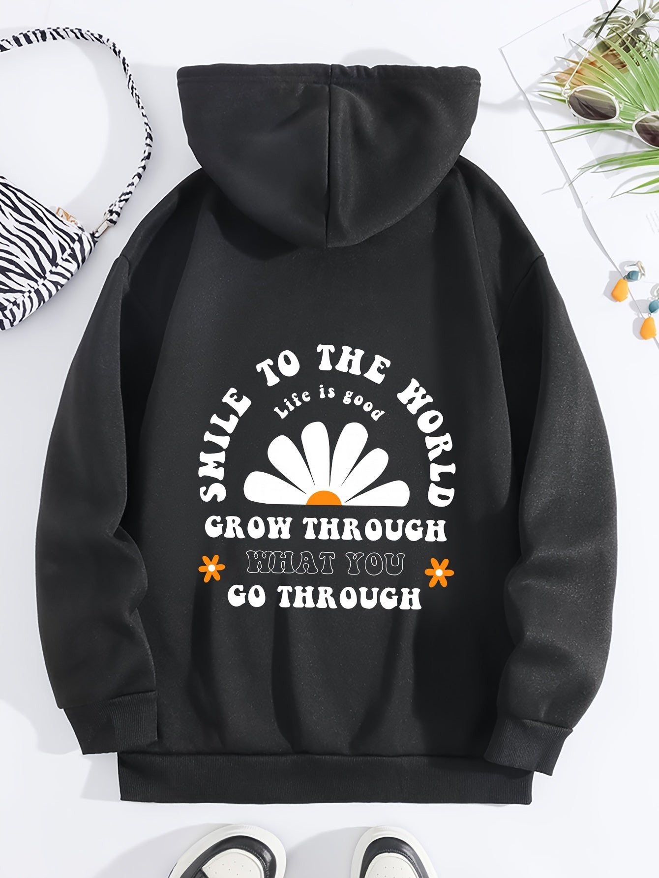 Smile To The World: Grow Through What you Go Through Women's Christian Pullover Hooded Sweatshirt claimedbygoddesigns