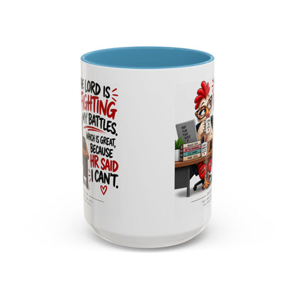 Inspirational Accent Coffee Mug — “The Lord Is Fighting My Battles” Faith Quote (11/15oz)