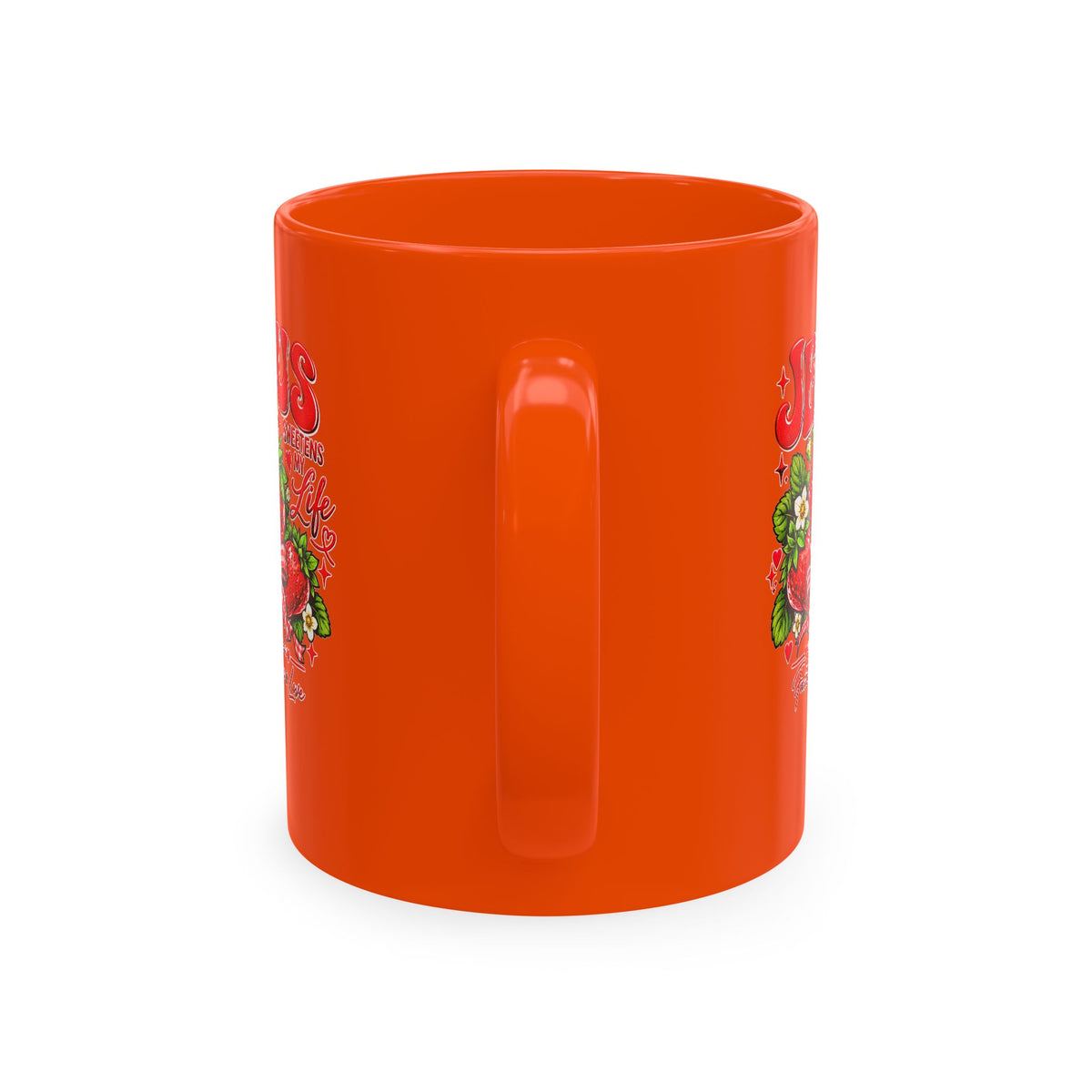 Ceramic Mug — "Jesus Sweetens My Life" Strawberry Faith Coffee Cup