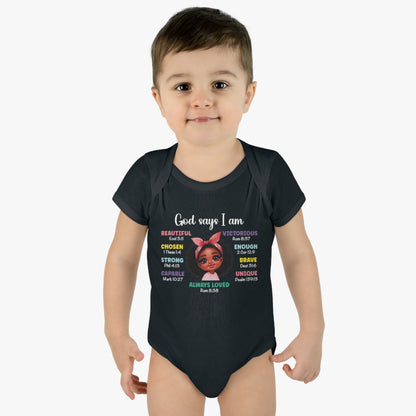 God Says I Am Christian Baby Onesie Printify