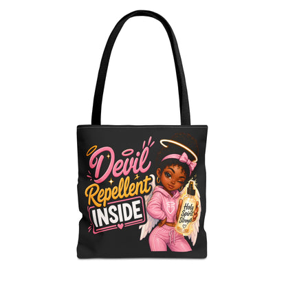 Tote Bag - "Devil Repellent Inside" Angel Girl Graphic Tote | Cute Protective Faith Gift - ClaimedbyGodDesigns