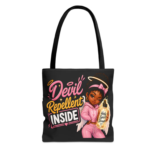 Tote Bag - "Devil Repellent Inside" Angel Girl Graphic Tote | Cute Protective Faith Gift