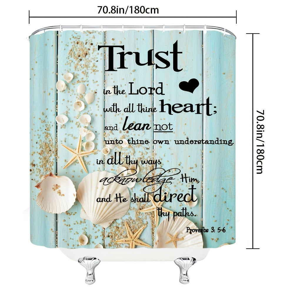 Trust In The Lord (seashells) Christian Shower Curtain Curtain With Hooks claimedbygoddesigns