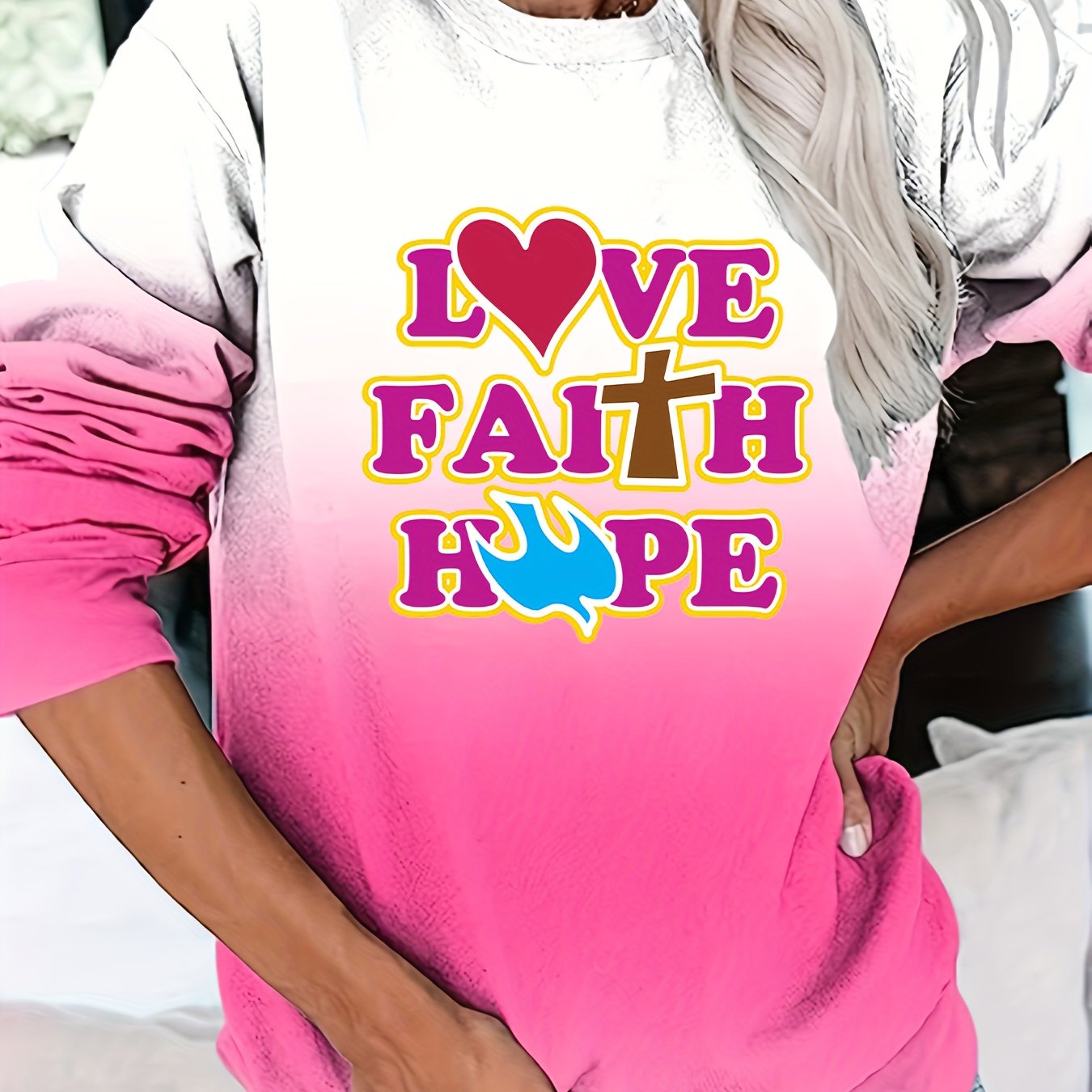 Love Faith Hope Women's Christian Pullover Sweatshirt claimedbygoddesigns