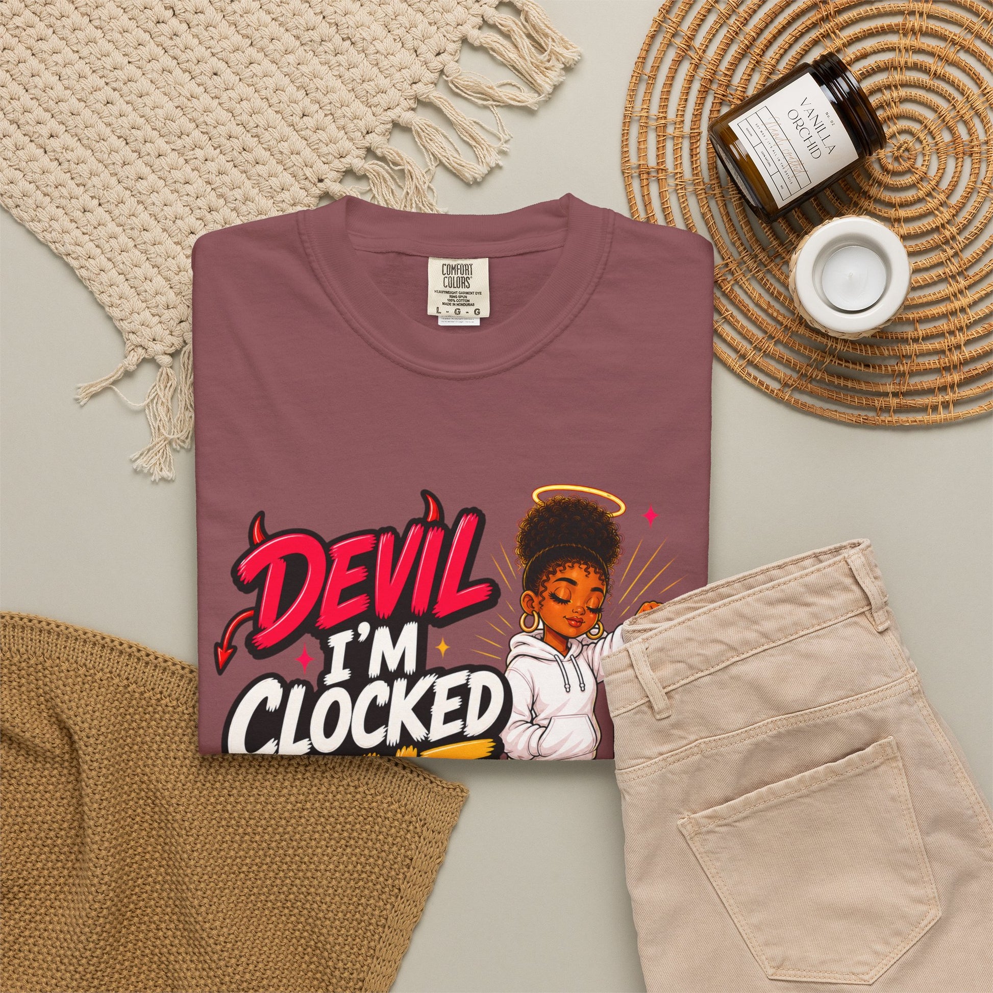 T-Shirt — "Devil I'm Clocked Out for Drama" Graphic Tee - ClaimedbyGodDesigns