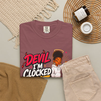 T-Shirt — "Devil I'm Clocked Out for Drama" Graphic Tee - ClaimedbyGodDesigns