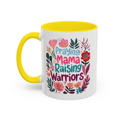 Floral Inspirational Coffee Accent Mug - Praying Mama Raising Warriors, Gift for Moms, Mother's Day Mug, Motivational Cup, Unique Kitchenware