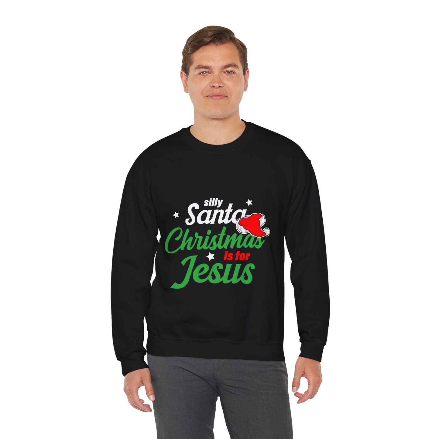 Silly Santa Christmas Is For Jesus (Christmas Themed) Unisex Heavy Blend™ Crewneck Christian Sweatshirt