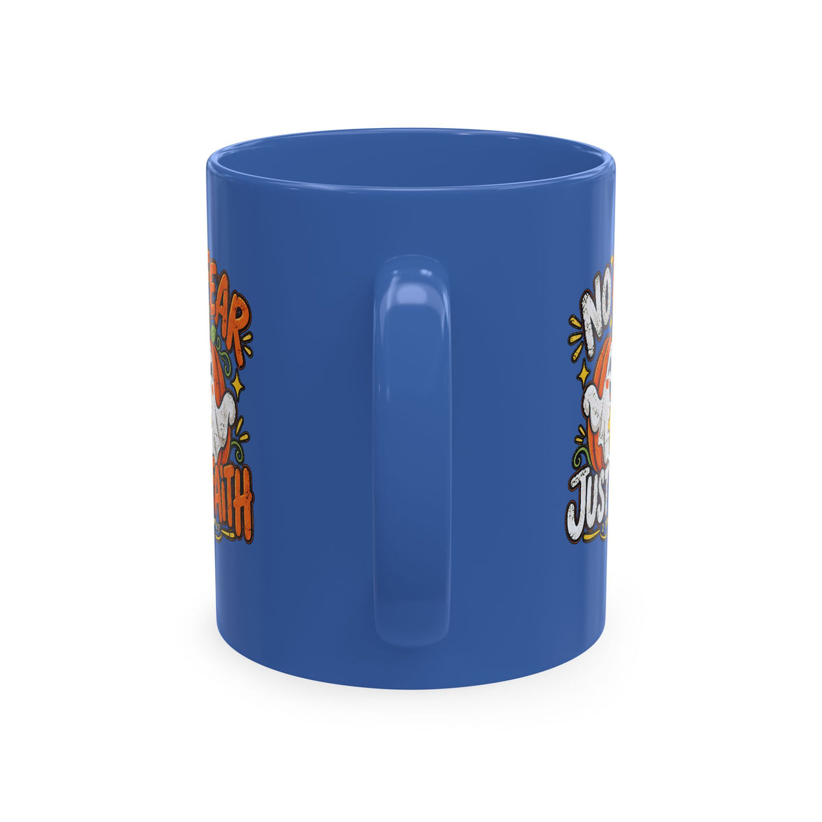 Halloween Ghost Christian Ceramic Mug — "No Fear, Just Faith" Pumpkin Coffee Cup