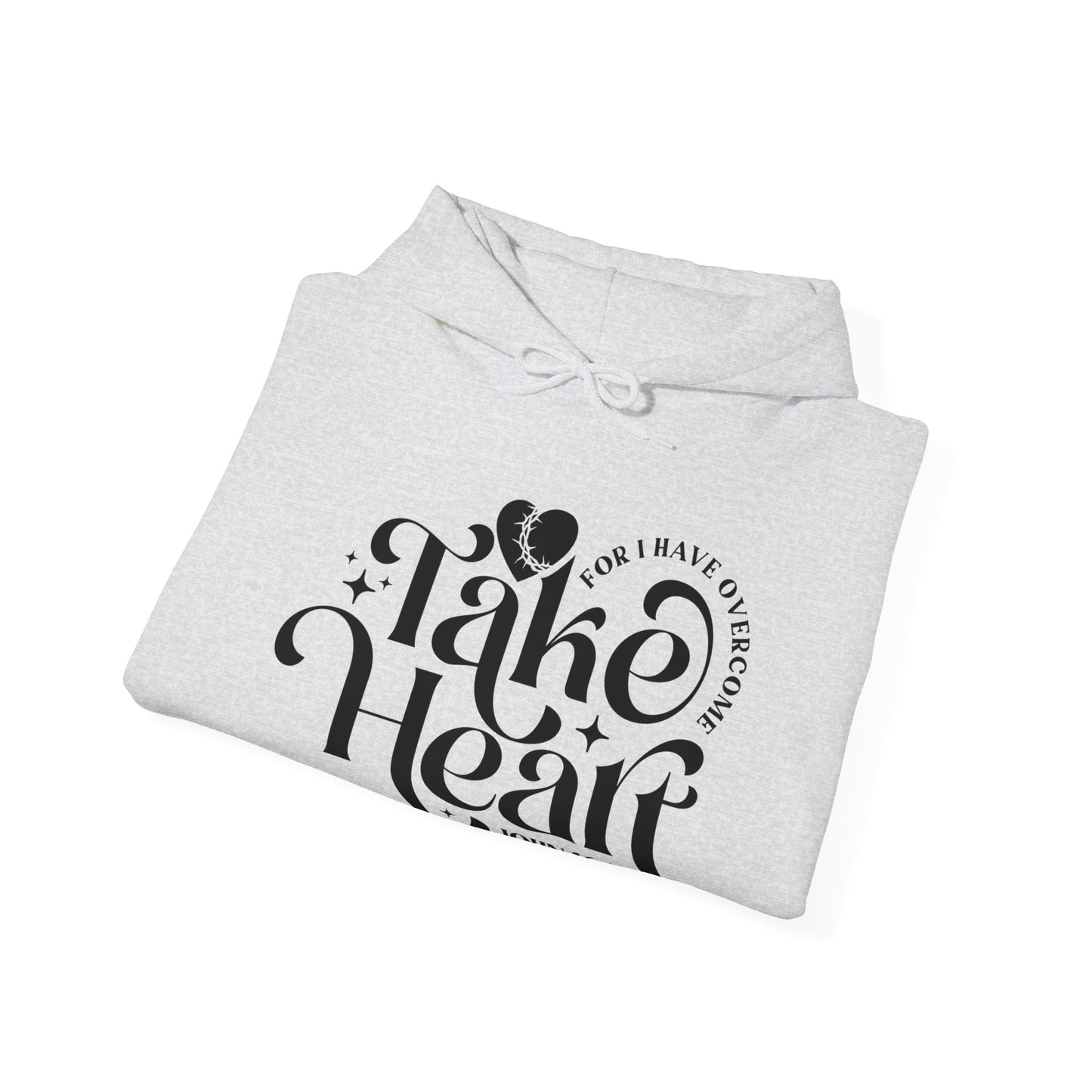 Take Heart For I Have Overcome Unisex Christian Hooded Pullover Sweatshirt