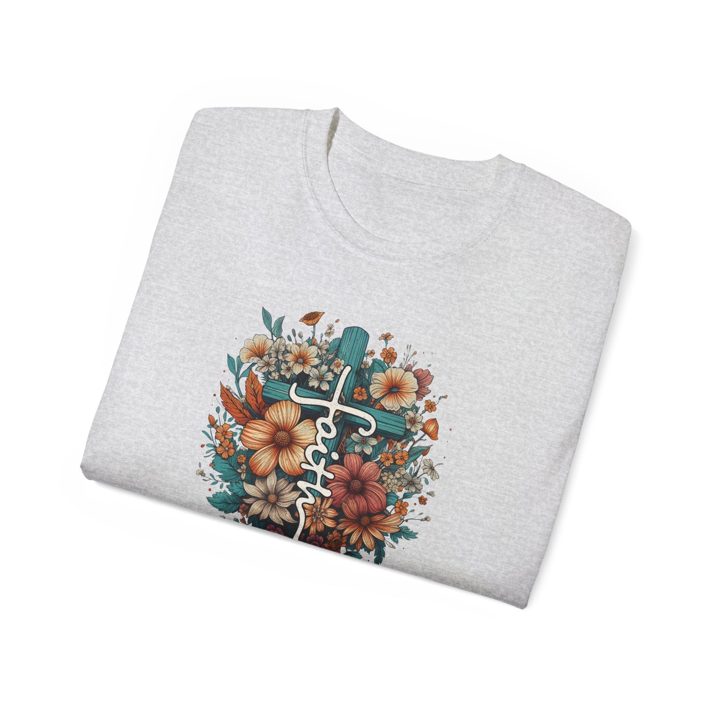 Faith (floral) Unisex Christian Ultra Cotton Tee Printify