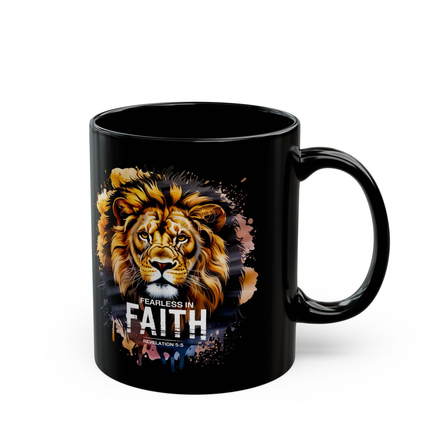 Fearless in Faith Lion Black Ceramic Mug - 11oz & 15oz - Inspirational Ceramic Coffee Cup