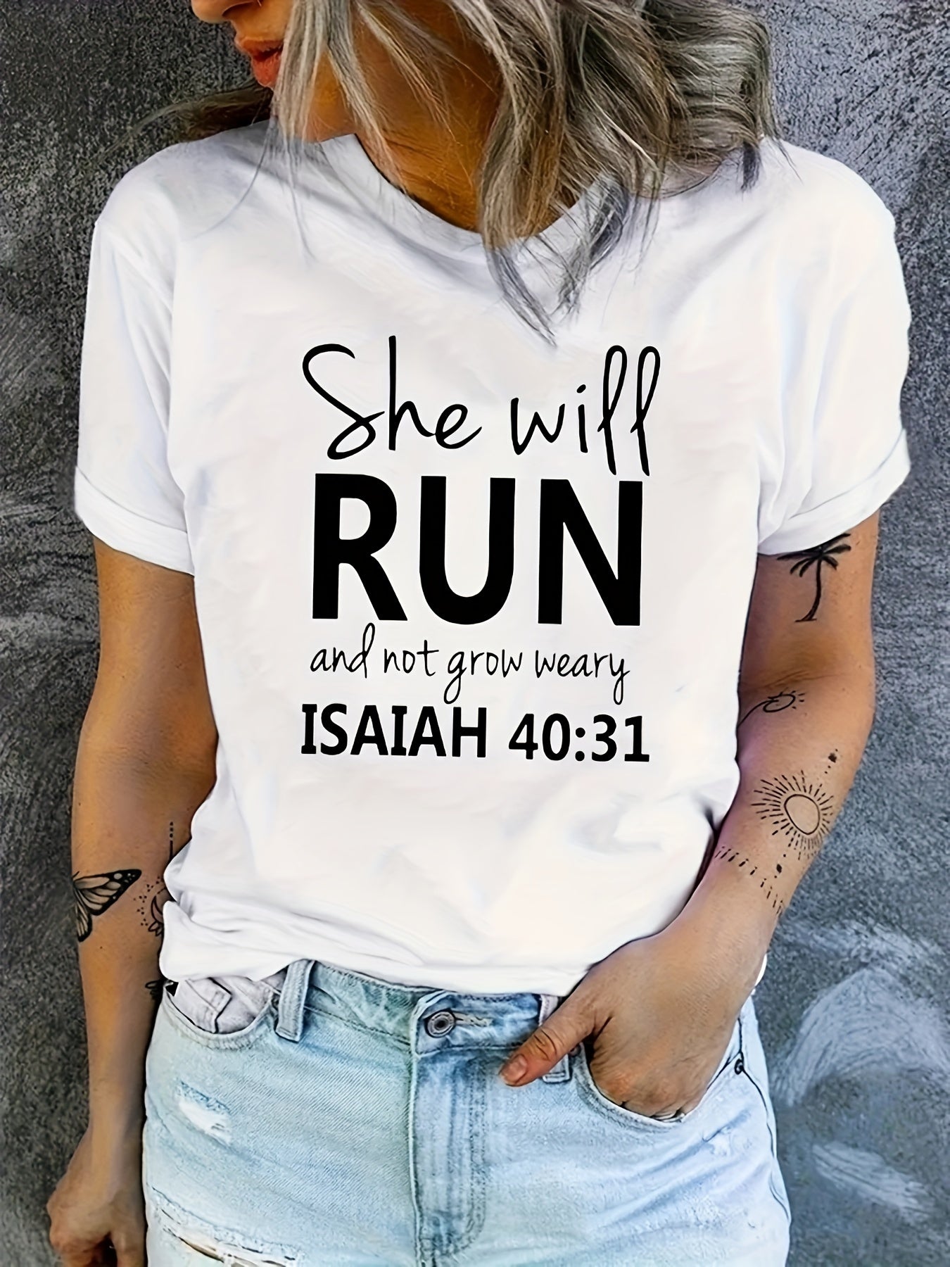 Isaiah 40:31 She Will Run And Not Grow Weary Women's Christian T-shirt claimedbygoddesigns