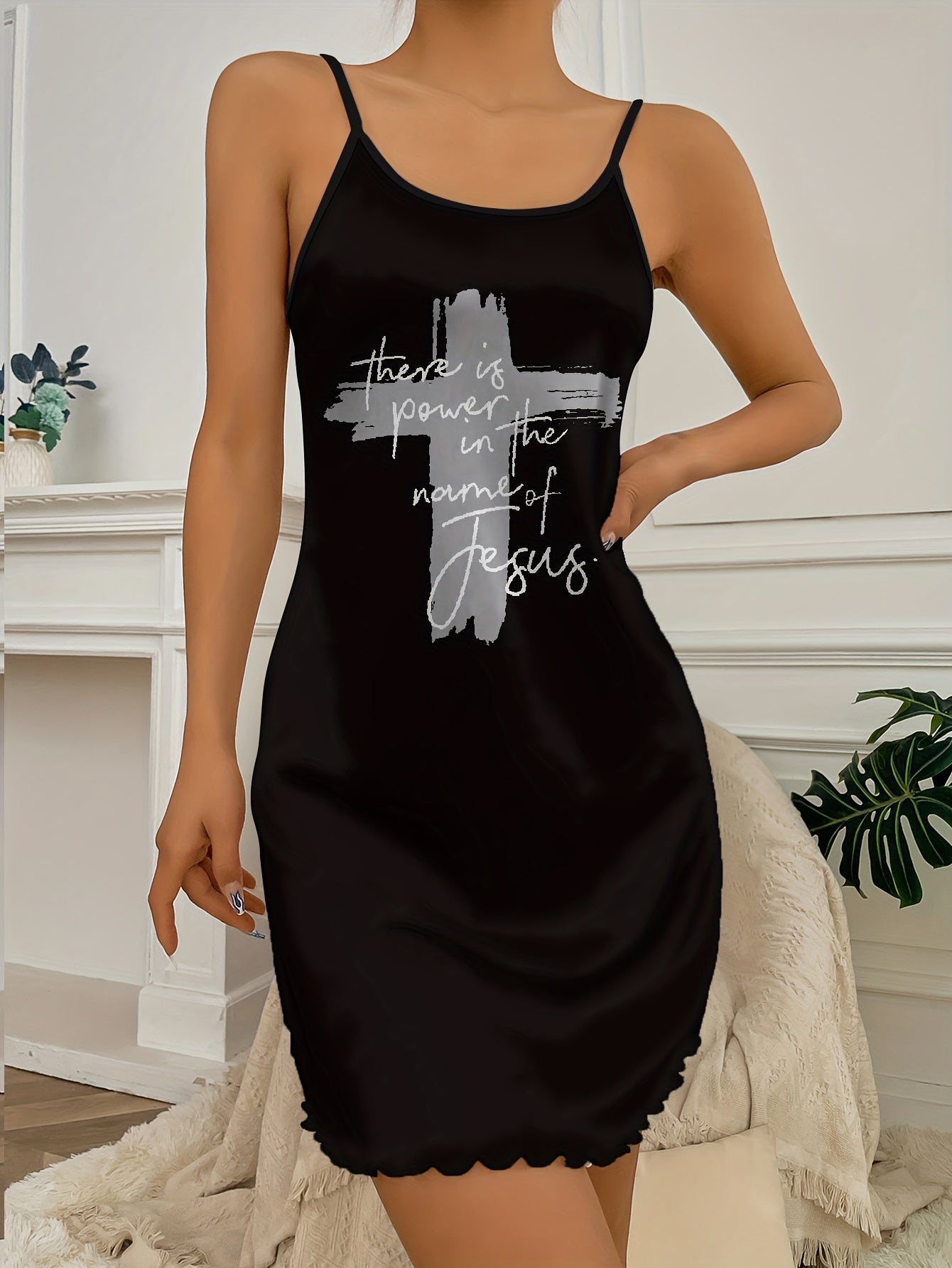 There Is Power In The Name Of Jesus Women's Christian Pajama Dress claimedbygoddesigns