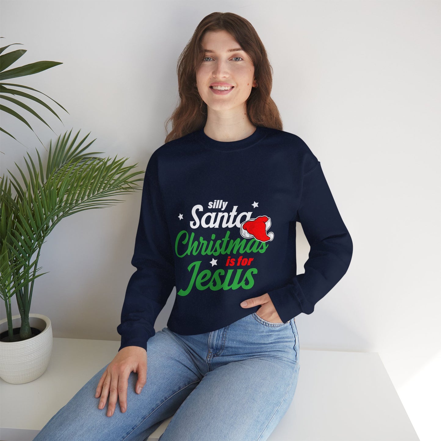 Silly Santa Christmas Is For Jesus (Christmas Themed) Unisex Heavy Blend™ Crewneck Christian Sweatshirt