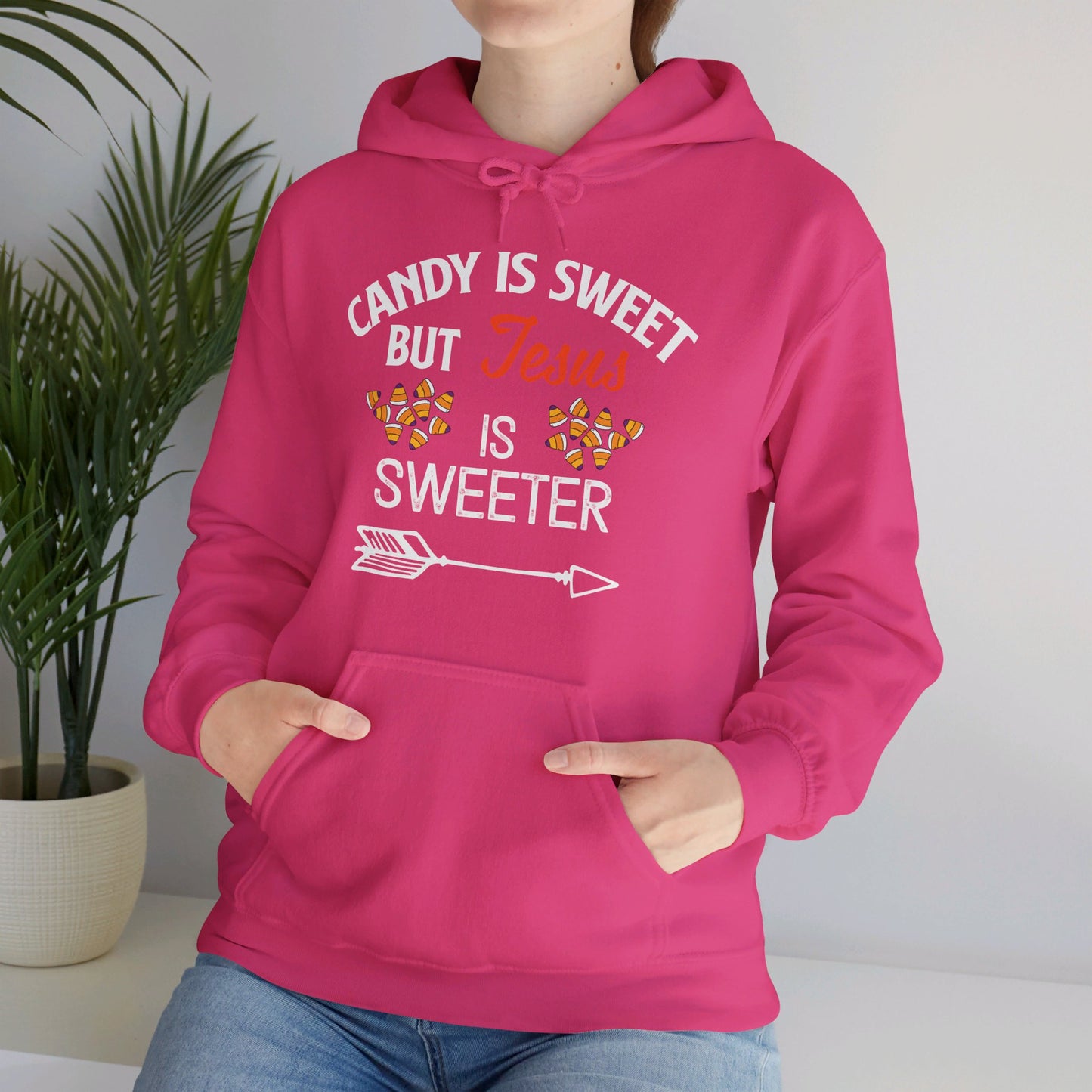 Candy Is Sweet Jesus Is Sweeter Halloween Unisex Christian Pullover Hooded Sweatshirt