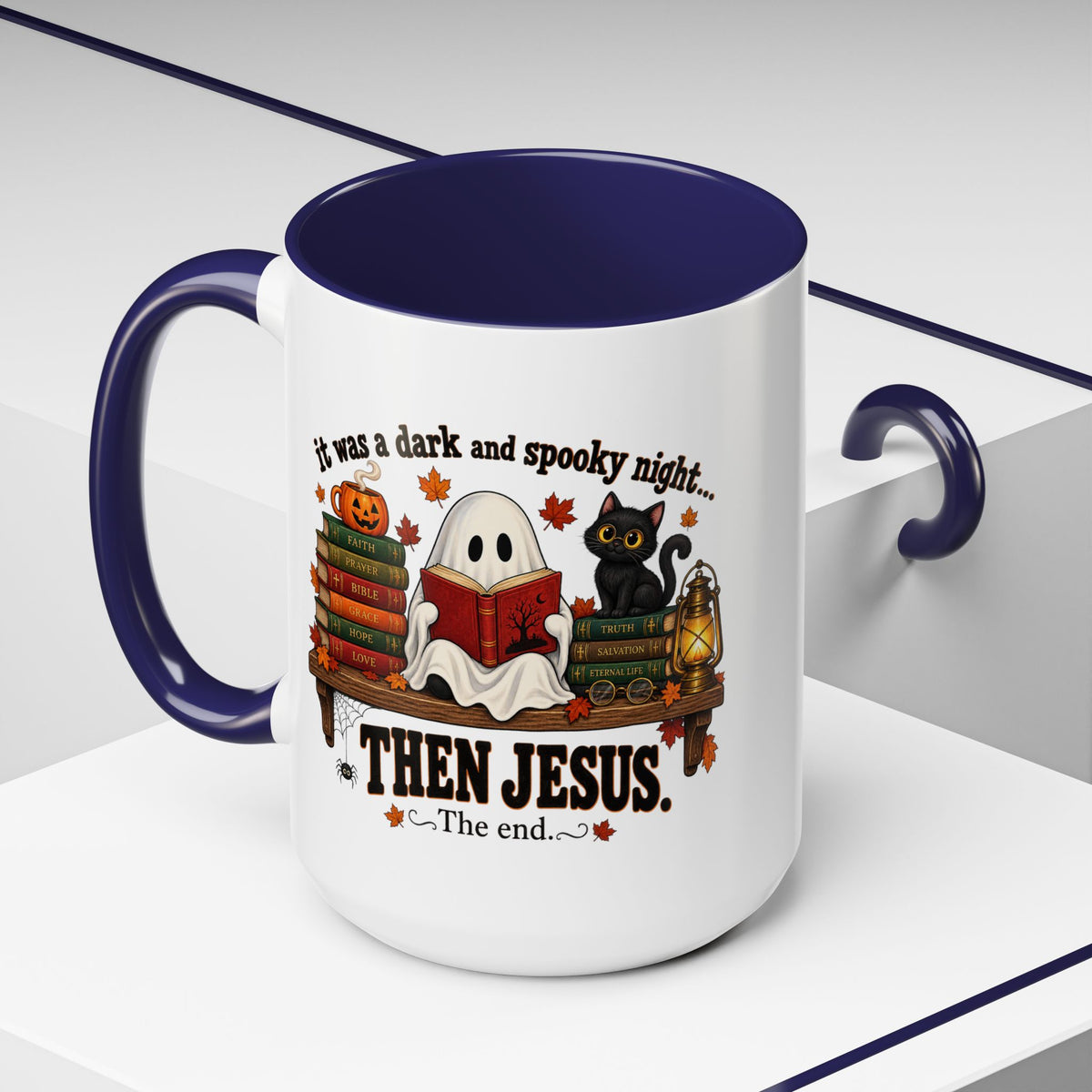 Halloween Christian Coffee Mug — “It Was a Dark and Spooky Night… Then Jesus” Accent Mug