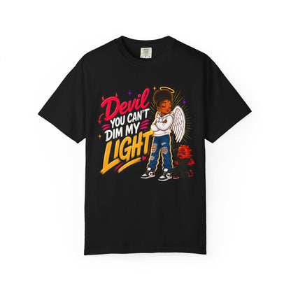 Devil You Can't Dim My Light T-Shirt — Afro Angel Graphic Tee