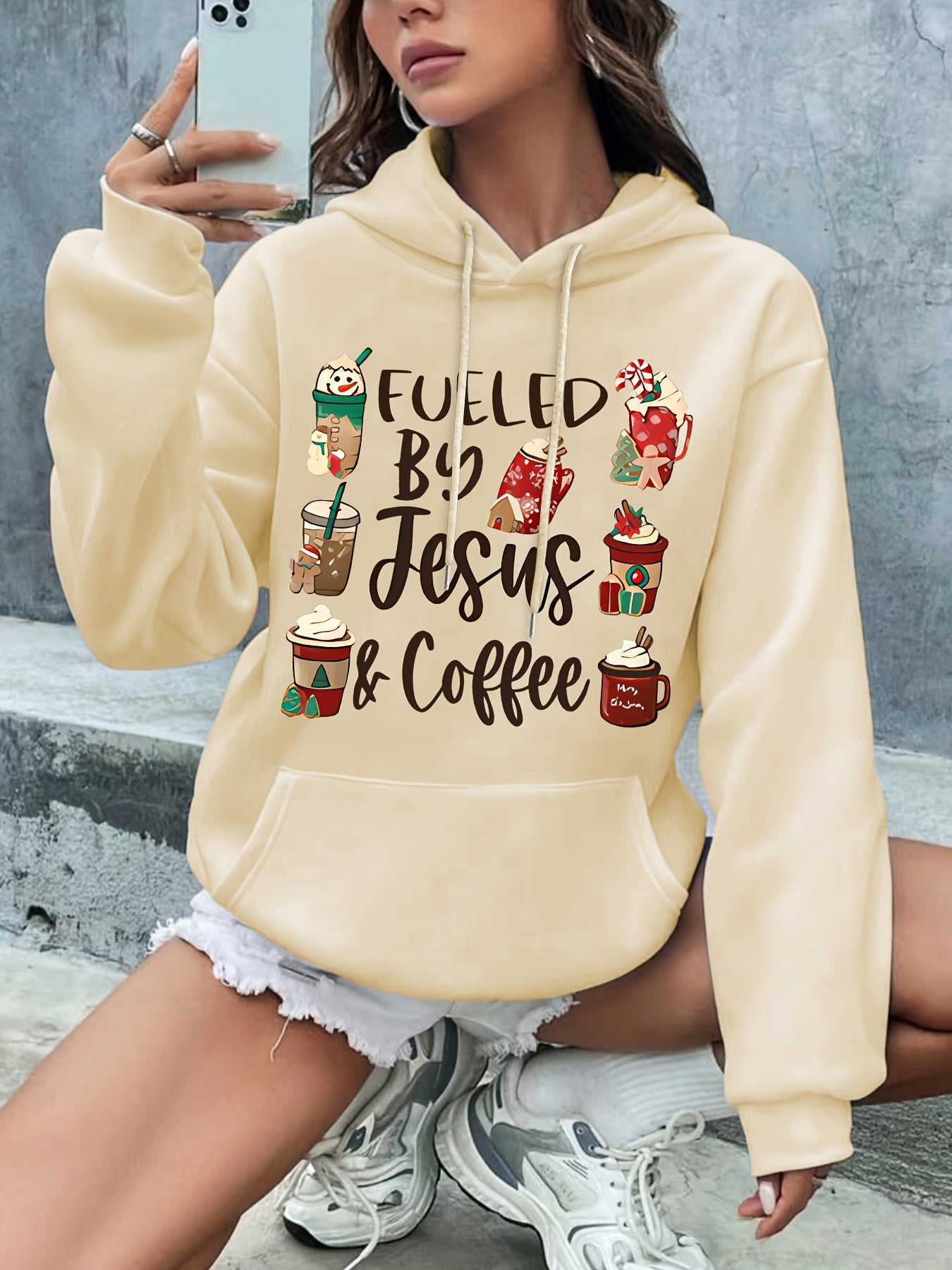 Fueled By Jesus & Coffee Women's Christian Pullover Hooded Sweatshirt claimedbygoddesigns
