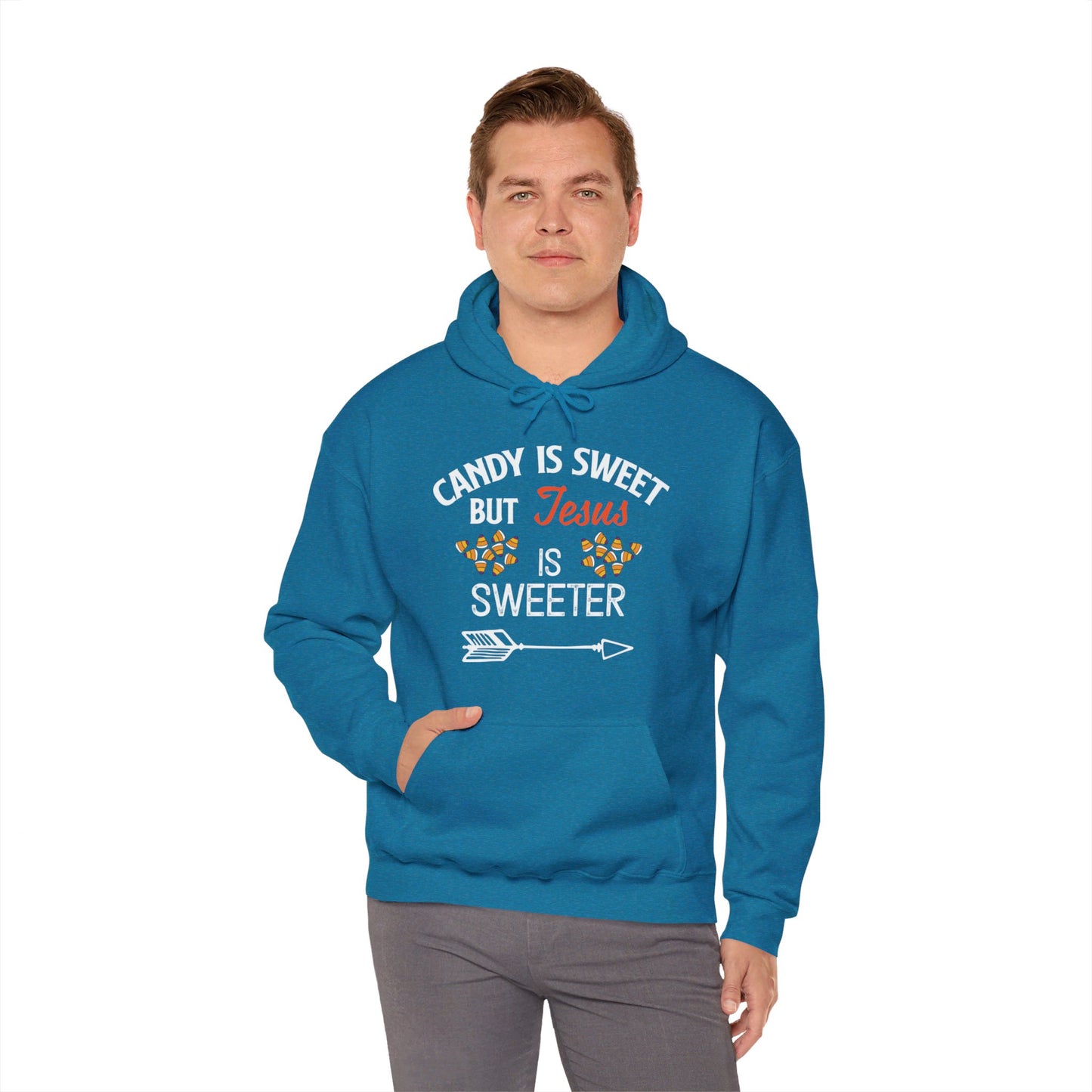 Candy Is Sweet Jesus Is Sweeter Halloween Unisex Christian Pullover Hooded Sweatshirt