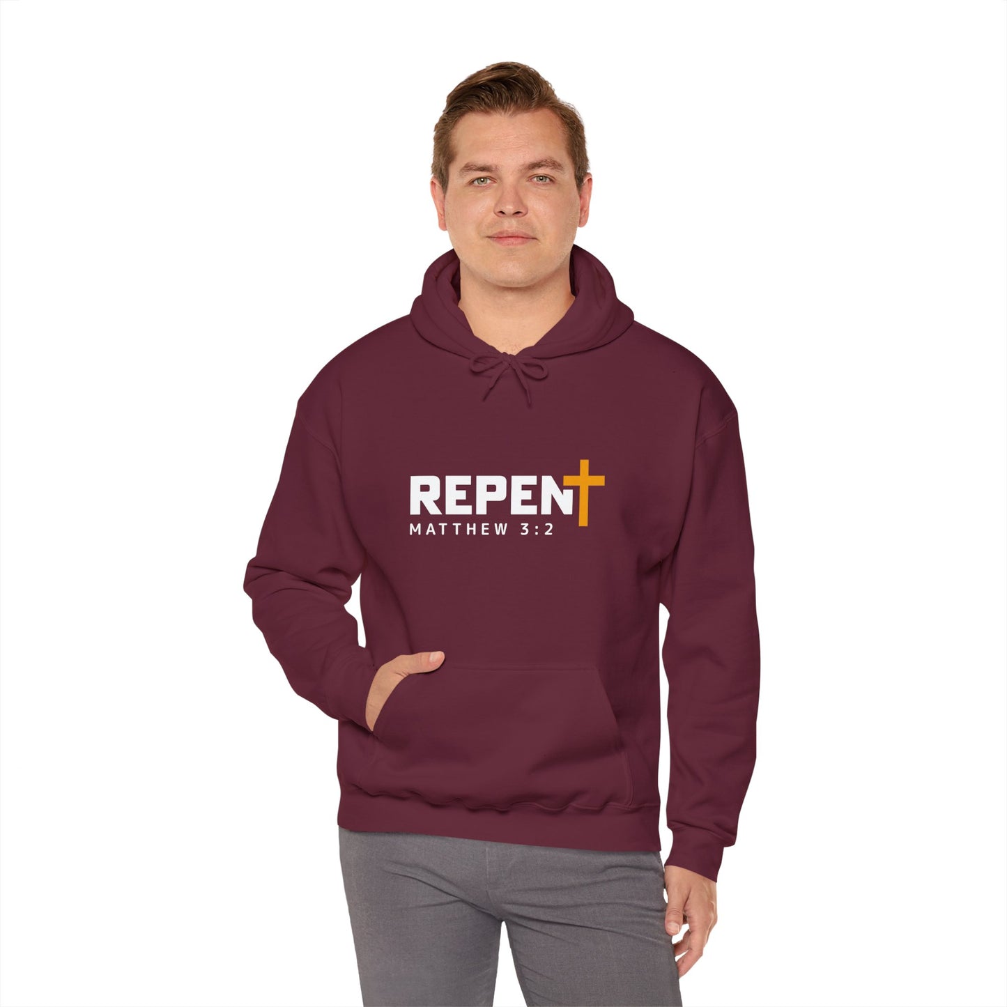 Repent (2) Christian Unisex Hooded Pullover Sweatshirt